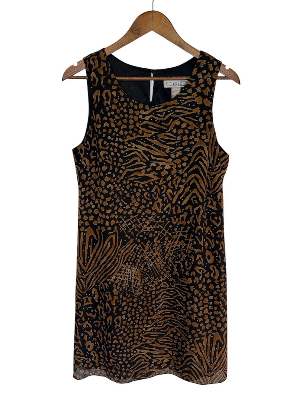 Vintage Sleeveless Shift Dress Knee Length Animal Print Lightweight 10 Tiger
